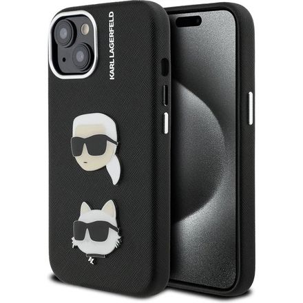 Karl Lagerfeld Grained PU K&CH Heads kryt iPhone 15 černý