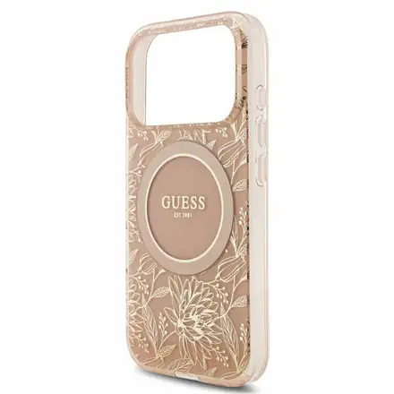 Guess IML Flowers Allover Strap MagSafe kryt iPhone 18 Pro Max růžový
