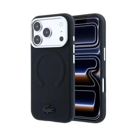 Lacoste PVC Petit Pique Semi Wrap Embossed MagSafe kryt iPhone 18 Pro černý