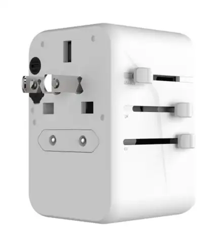 FIXED Cestovní adaptér Voyager s 3x USB-C a 2x USB-A výstupem a podporou PD, 65W, bílá