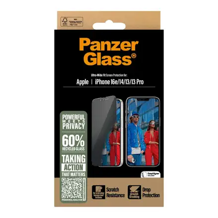 PanzerGlass ochranné sklo UWF Privacy pro iPhone 16e/14/13/13 Pro - Black Frame