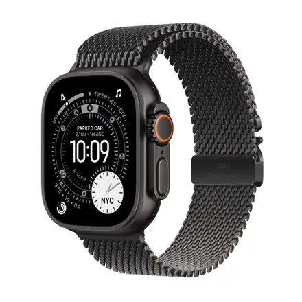 Apple Watch Ultra 3 GPS + Cellular 49mm Černý titan s černým titanovým milánským tahem - Velký