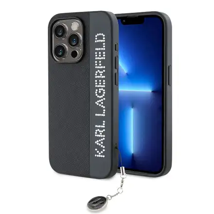 Karl Lagerfeld PU Saffiano Rhinestone Charm kryt iPhone 15 Pro Max černá