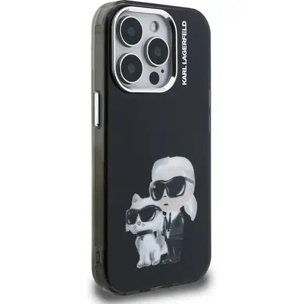 Karl Lagerfeld IML Aquarelle Karl and Choupette kryt iPhone 15 Pro Max černý