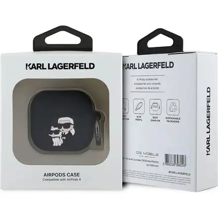 Karl Lagerfeld 3D Logo NFT Karl and Choupette Silikonové Pouzdro pro AirPods 4 černé