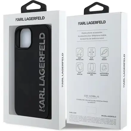 Karl Lagerfeld 3D Rubber Glitter Logo kryt iPhone 14 černý