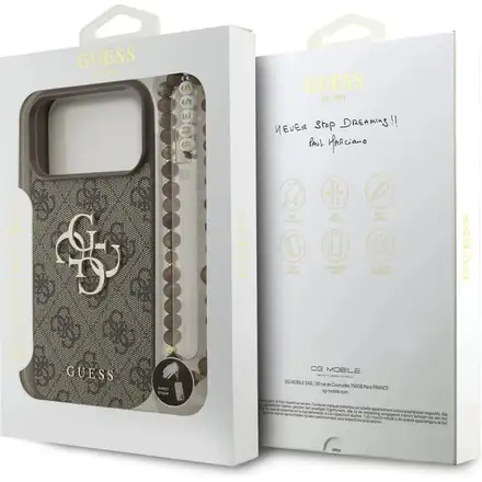 Guess PU 4G Metal Logo Strap kryt iPhone 17 Pro Max hnědý