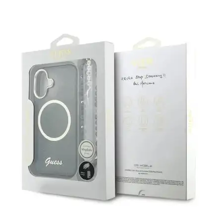 Guess IML Glitter Script Strap MagSafe kryt iPhone 17 černý