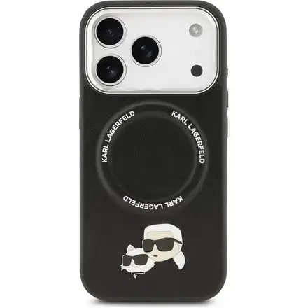 Karl Lagerfeld PU Karl and Choupette Heads Pins MagSafe kryt iPhone 17 Pro černý