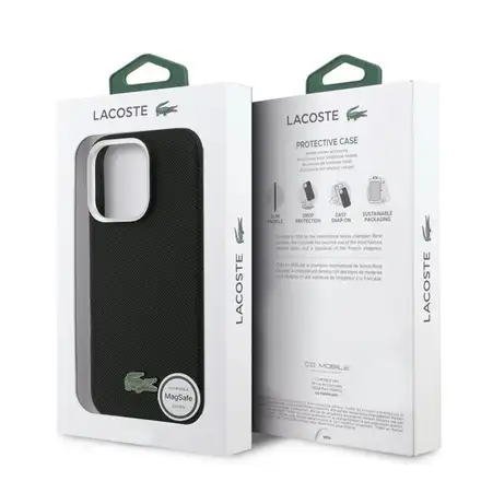 Lacoste PVC Iconic Petit Pique Metal Logo MagSafe kryt iPhone 16 Pro Max černý