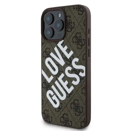 Guess PU Leather 4G Big Love Logo MagSafe kryt iPhone 16 Pro Max hnědý