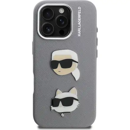 Karl Lagerfeld Grained PU K&CH Heads kryt iPhone 16 Pro šedá