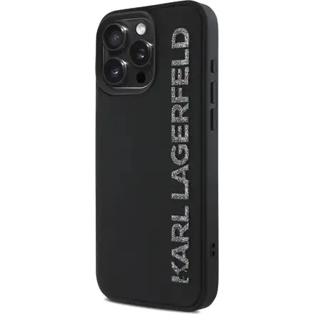 Karl Lagerfeld 3D Rubber Glitter Logo kryt iPhone 15 Max Pro černý