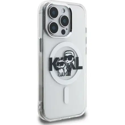 Karl Lagerfeld IML Glitter Karl and Choupette Sketch MagSafe kryt iPhone 15 Pro Max průhledný