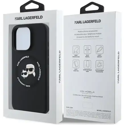 Karl Lagerfeld Liquid Silicone K&CH Heads MagSafe kryt iPhone 16 Pro Max černý
