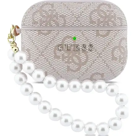 Guess PU 4G Classic Logo Pearl Strap Pouzdro pro AirPods 3 Pro růžové