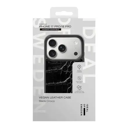 iDeal Fashion Vegan Leather Case MagSafe iPhone 17 Pro/18 Pro Black Croco