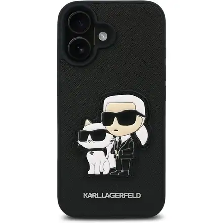 Karl Lagerfeld PU Saffiano Karl and Choupette kryt iPhone 16 černý