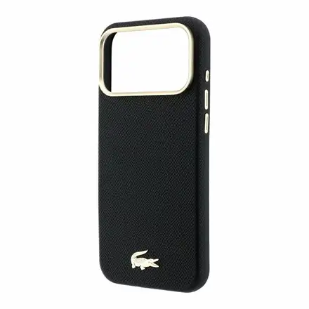 Lacoste PU Leather Champs Elysees Gold Logo MagSafe kryt iPhone 18 Pro Max černý