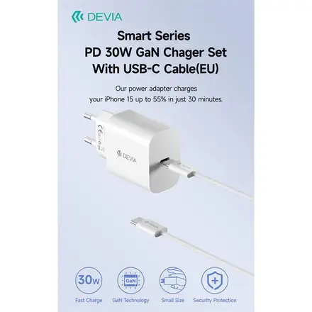 Devia síťová nabíječka Smart Series PD 30W with USB-C Cable - White