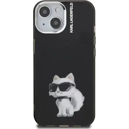 Karl Lagerfeld IML Aquarelle Choupette kryt iPhone 15 černý
