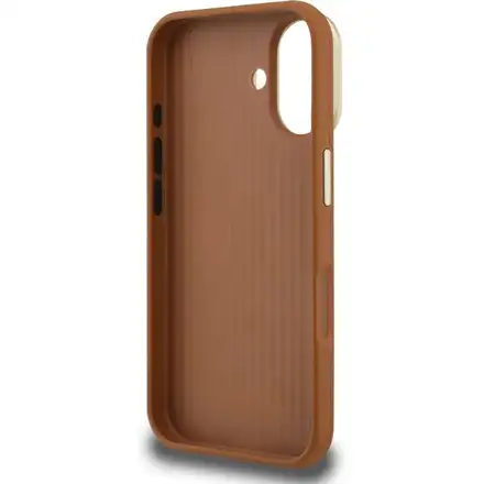 Guess PU Grained 4G Logo Stand Camera Frame kryt iPhone 16 hnědý