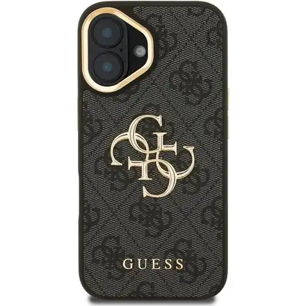 Guess PU 4G Metal Logo Stand Camera Frame kryt iPhone 16 černý