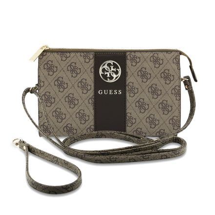 Guess PU 4G Stripe Metal Logo Kabelka pro Telefon hnědá