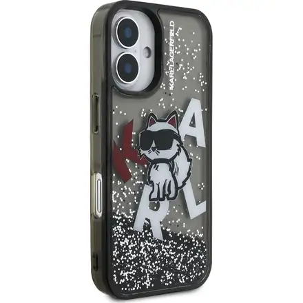 Karl Lagerfeld Liquid Glitter Scattered Choupette kryt iPhone 16 černý