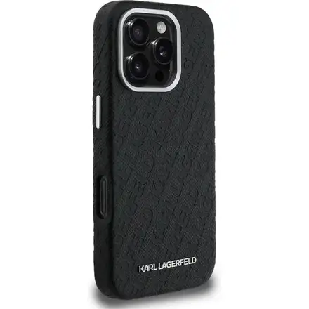 Karl Lagerfeld Grained PU Repeated Logo MagSafe kryt iPhone 16 Pro Max černý