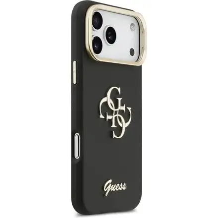 Guess PU Grained 4G Logo Stand Camera Frame kryt iPhone 17 Pro Max černý