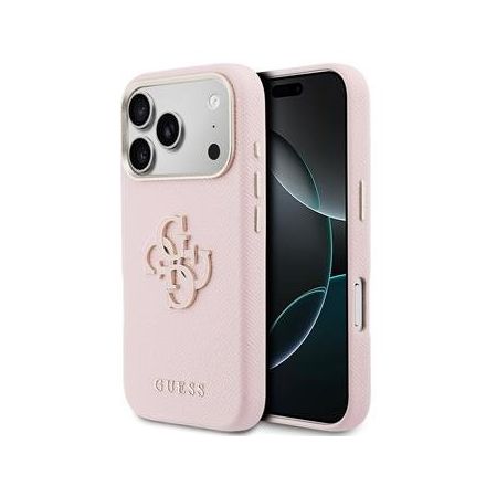 Guess PU Resin Logo kryt iPhone 17 Pro růžový