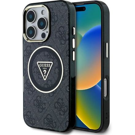 Guess IML 4G Glitter and Triangle Logo MagSafe kryt iPhone 16 Pro Max černý