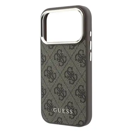 Guess PU Leather 4G Gold Frame MagSafe kryt iPhone 18 Pro Max hnědý