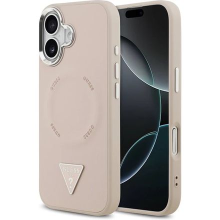 Guess PU Leather Triangle Logo MagSafe kryt iPhone 17 růžový
