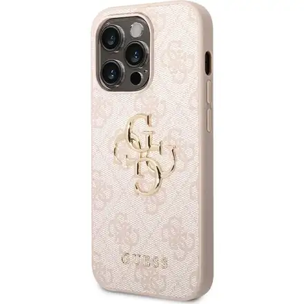 Guess PU 4G Metal Logo kryt iPhone 14 Pro Max růžový
