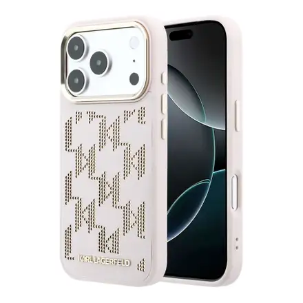 Karl Lagerfeld PU Perforated Monogram MagSafe MagSafe kryt iPhone 17 Pro Max růžový