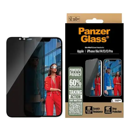 PanzerGlass ochranné sklo UWF Privacy pro iPhone 17e/16e/14/13/13 Pro - Black Frame