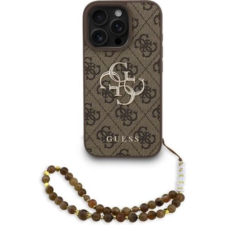Guess PU 4G Metal Logo Strap kryt iPhone 16 Pro Max hnědý