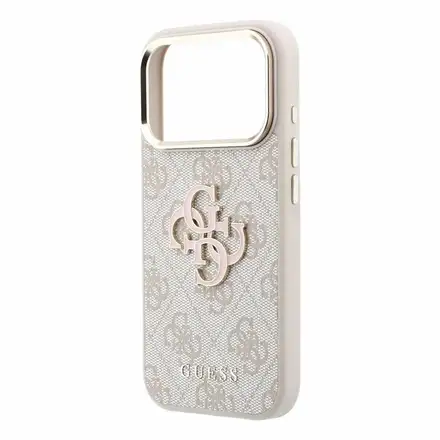 Guess PU 4G Resin Metal Logo kryt iPhone 18 Pro růžový