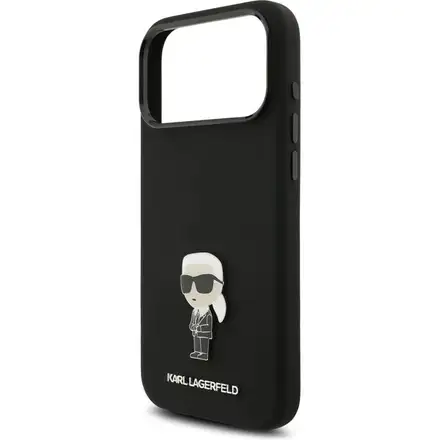 Karl Lagerfeld Liquid Silicone Metal Ikonik kryt iPhone 17 Pro černý