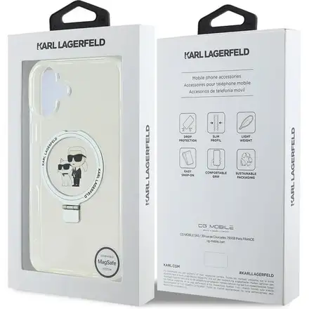 Karl Lagerfeld Ringstand Karl and Choupette MagSafe kryt iPhone 16 bílý
