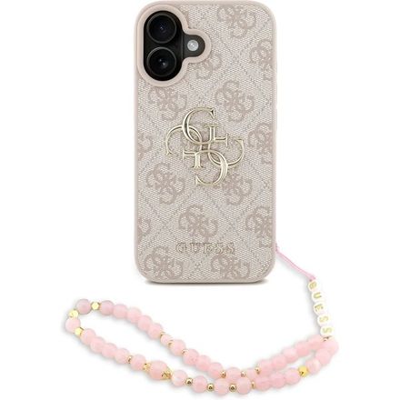 Guess PU 4G Metal Logo Strap kryt iPhone 16 růžový