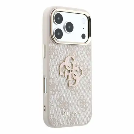 Guess PU 4G Resin Metal Logo kryt iPhone 18 Pro Max růžový