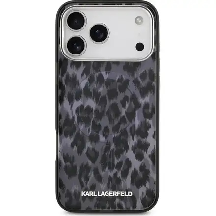 Karl Lagerfeld IML Leopard MagSafe kryt iPhone 17 Pro Max šedá