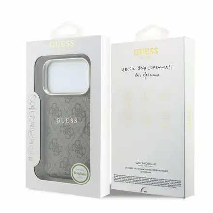 Guess PU Leather 4G Gold Frame Embossed MagSafe kryt iPhone 18 Pro Max hnědý