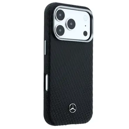 Mercedes PU Leather Wood Semi Wrap MagSafe Kryt pro iPhone 17 Pro černý