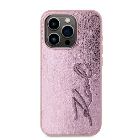 Karl Lagerfeld Wrinkled PU Signature Logo kryt iPhone 15 Pro Max růžový