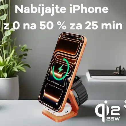 Cubenest Qi2.2 3v1 Skládací bezdrátová magnetická nabíječka SQ312 Ultra - oranžová