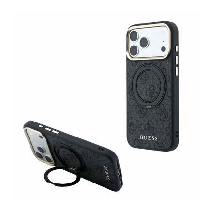 Guess PU 4G Ring Stand MagSafe kryt iPhone 18 Pro černý